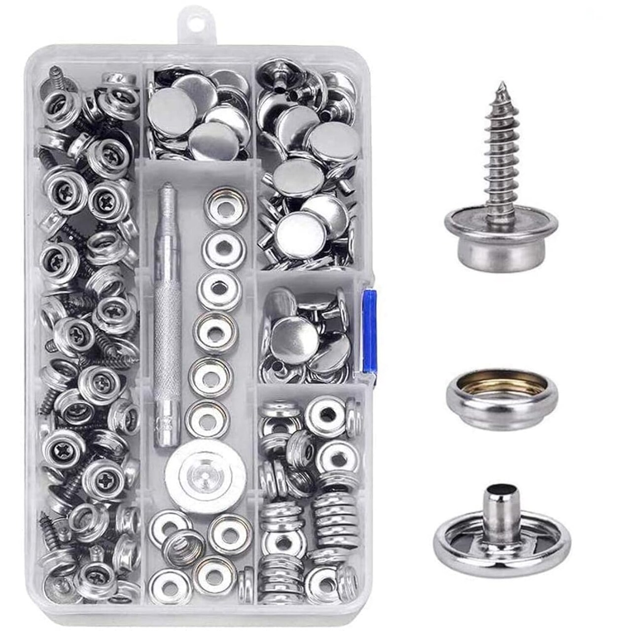 150 PCS Canvas Snap Kit Tool, Metal Screws Snaps Marine Grade 3/8" Socket Stainless Steel Boat Canvas Snaps with 2 PCS Setting Tool for Boat Cover Furniture (150 PCS)